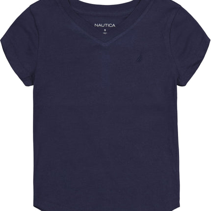 Nautica Girls' Short Sleeve V-Neck T-Shirt, Solid 