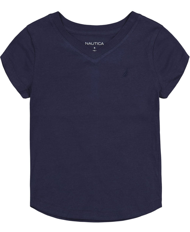 Nautica Girls' Short Sleeve V-Neck T-Shirt, Solid 