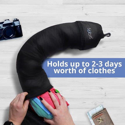 TUBE Travel Neck Pillow Stuffed with Clothes - Extra Carry On Storage for Flights - Avoid Baggage Fees - Splashproof Neck Pillow for Airplane Travel | Stuffable Travel Pillow for Women & Men