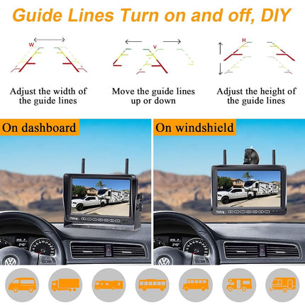 Wireless Reverse Camera System with 7" IPS Monitor, 1080P HD Backup Camera for RV, Caravan, Trailer & Truck, Up to 4 Cameras, Long Range Signal, Night Vision, IP69 Waterproof