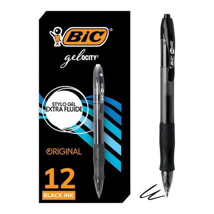 BIC Gel-ocity Original Black Gel Pens, Medium Poin