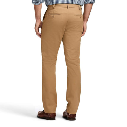 Izod Men's American Chino Flat Front Straight Fit Pant, Khaki, 34W x 32L