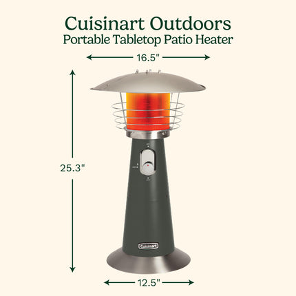 Cuisinart COH-514 Portable Tabletop Patio, 11,000 BTU Outdoor Propane Heater with Safety Tilt Switch and Burner Screen Guard, 30 sq. Foot Heat Range, Dark Gray