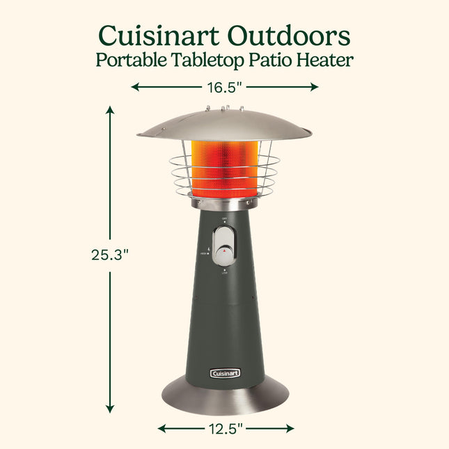 Cuisinart COH-514 Portable Tabletop Patio, 11,000 BTU Outdoor Propane Heater with Safety Tilt Switch and Burner Screen Guard, 30 sq. Foot Heat Range, Dark Gray