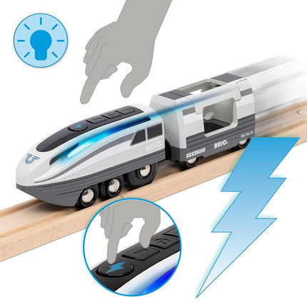 BRIO World Battery Powered Turbo Speed Toy Train for Kids Age 3 Years Up - Wooden Railway Set Add On Accessories