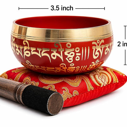 Tibetan Singing Bowl Set - Easy To Play for Beginners - Authentic Handcrafted Mindfulness Meditation Holistic Sound 7 Chakra Healing Gift by Himalayan Bazaar (Crimson)