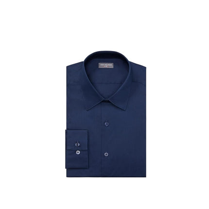 Van Heusen Men's Dress Shirt Slim Fit Flex Collar Stretch Solid, Night Blue, 17.5" Neck 32"-33" Sleeve