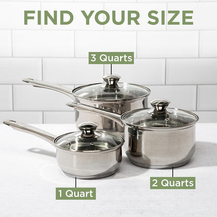Ecolution Pure Intentions Saucepan – Features Tempered Glass Lid, Stay-Cool Knob and Handle, and Encapsulated Bottom – Oven Safe – Curbside Recyclable Stainless Steel – 1 Quart