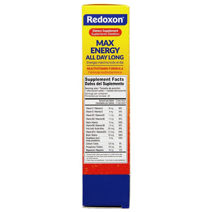 Redoxon Max Energy, aide à soutenir le système immunitaire, saveur agrumes, 20 comprimés effervescents, 80 g, boîte