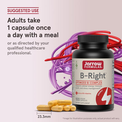 Jarrow Formulas B-right Complex, Supports Engery, Brain and Cardiovascular Health, 100 Veggie Caps