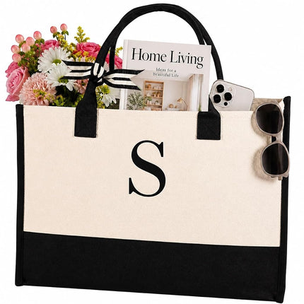 Mud Pie Classic Black and White Initial Canvas Tot
