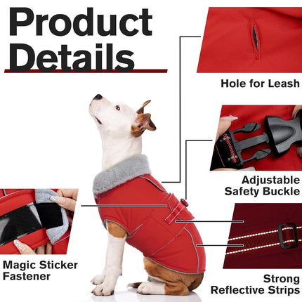 Lelepet Warm Dog Coats for Large Dogs Waterproof Dog Jacket Reflective Pet Fleece Vest Windproof Cold Weather Coats with Adjustable Buckle & Leash Hole, Red, L