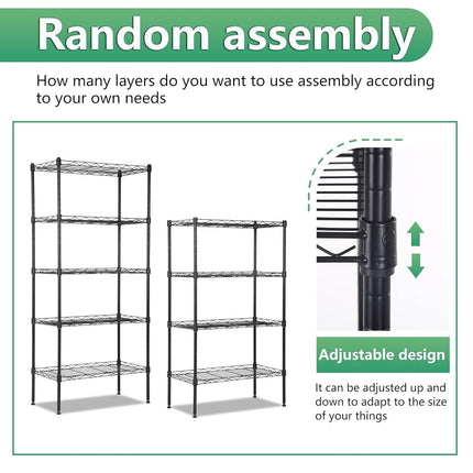 BestOffice | 5-Tier Wire Storage Shelves | 22x12x48 | Black | with Adjustable Racks | Heavy-Duty Metal Shelf, Holds Upto 750 lbs | No-Tool Assembly | Ideal for Home & Garage Shelving