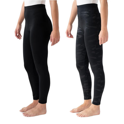 MUK LUKS Women's 2 Pack of Leggings Hosiery, Black/Black, X-Large (Pack of 2)