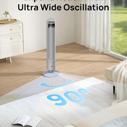Ventilador de torre Dreo para dormitorio, ventilador oscilante de 90°, ventilador de pie con 3 modos, 4 velocidades, temporizador de 8 horas, ventiladores de refrigeración para el hogar, sala de estar, oficina, gris, TF117