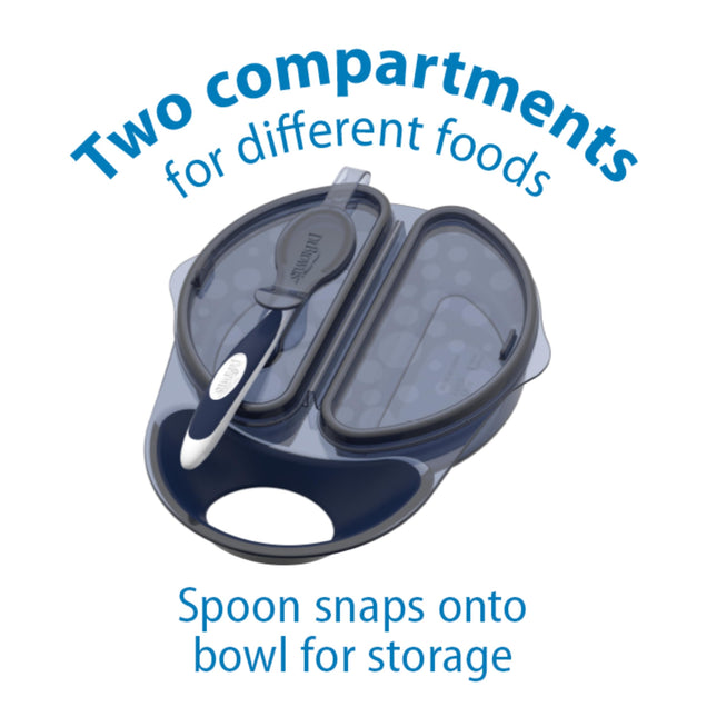 Dr. Brown's Travel Fresh Bowl and Snap-in Spoon, Divided Bowl with Spoon for Toddler Feeding On the Go, BPA Free, 4m+