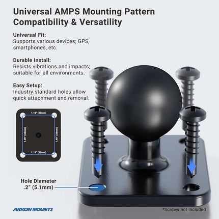 ARKON Mounts Car Heavy Duty 4 Hole Metal AMPS Mount with Security Hardware for Retail and Fleets