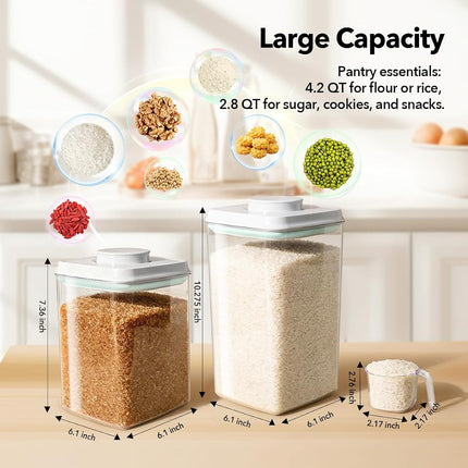 Ankou Food Storage Container Sets, 2.8 Qt + 4.2 Qt Airtight Canisters with Lids and 130ml Scoop, BPA-Free Plastic Pantry Containers for Flour, Sugar, Rice