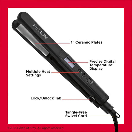 Revlon Rvst2082 Tourmaline Ceramic Digital Straightener, 1 Inch, Black