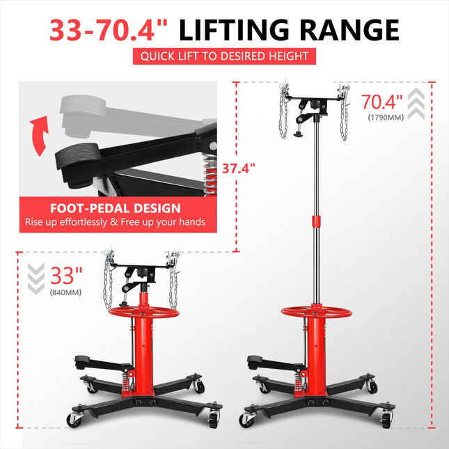 DNA MOTORING Hydraulic Transmission Jack - 1/2 Ton 1100 lbs Capacity High Lift Telescoping Floor Jack Stand,33"-70" Lifting Range,TOOLS-00320