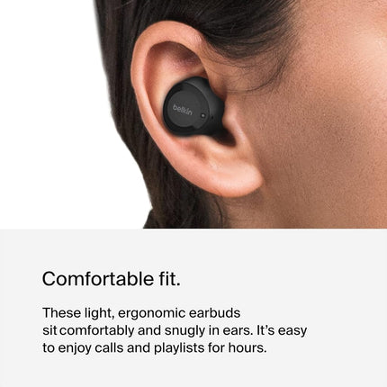 Belkin SoundForm Bolt True Wireless Earbuds, Wireless earphones with up to 28H of battery life and Mono Mode, IPX4 sweat and water resistance, Bluetooth headphones with mic for iPhone, Galaxy and more