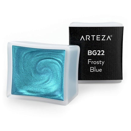 Pintura de acuarela metálica Arteza, azul escarchado A717, juego de 2 pastillas, pintura nacarada, tonos vibrantes y nacarados, para ilustraciones, caligrafía, pintura