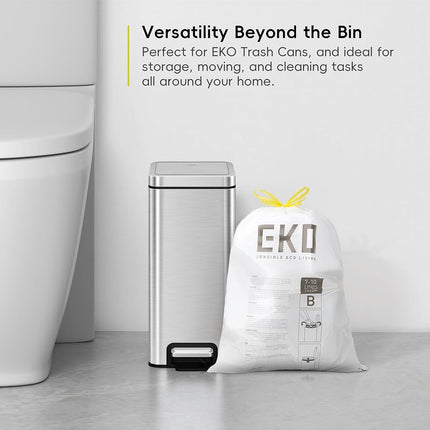 EKO Easy-Dispense Roll 80 Count Extra-Strong Drawstring Small Trash Bag, 2.6 Gallon Trash Bag (7-10L) 1 Pack White, Code B