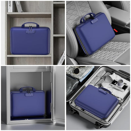DocSafe Fireproof File Organizer with Lock, Hard-Shell Case Fireproof Document Box with 13 Pocket Accordion File Folder, Portable Home Office Travel Safe Storage for Important Documents Laptop Blue