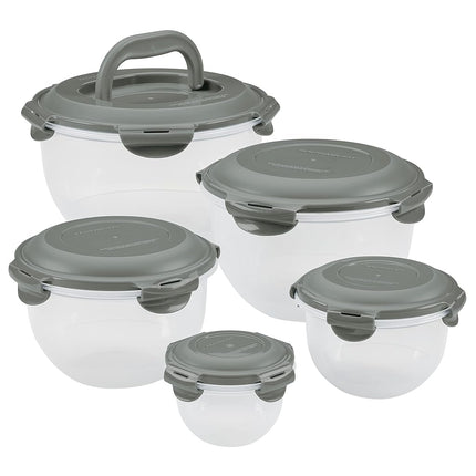 Rachael Ray Leak-Proof Nestable Container Food Storage Bin Set, 10 Piece, Gray Lids