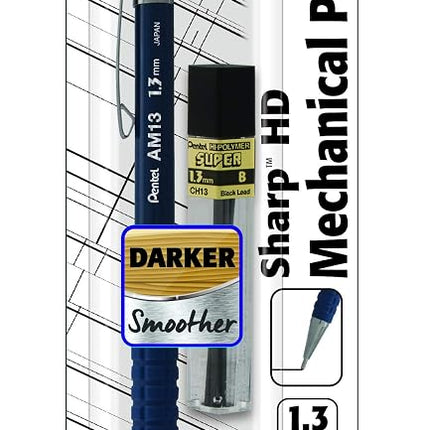 Pentel Arts Sharp HD Mechanical Pencil (1.3mm), Dark Blue Barrel, (1) Super