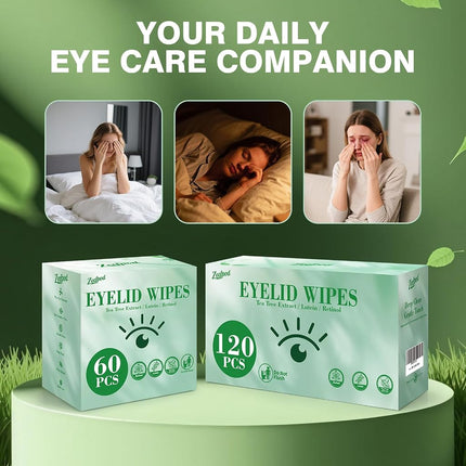 120PCS Tea Tree Oil Eyelid Wipes – Individually Wrapped Eye Lid Cleaning Wipes，Soothing For Sensitive Eyes, Stay Hydrated Lid Wipe