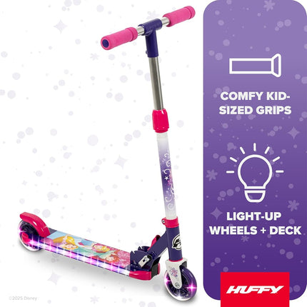 Huffy Disney Princess Light Up Inline Scooter for Girls, Ideal for Ages 5+ Years Old, 2-Wheels, Disney Princess Graphics, LED Lights, Foldable, Lightweight, Durable and Safe, Purple
