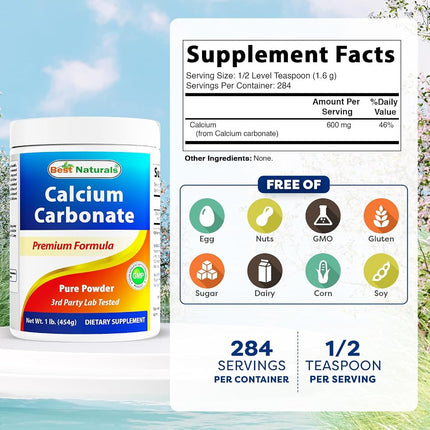 2 Pack - Best Naturals Calcium Carbonate Powder 1 Pound (Total 2 Pound) - Food Grade