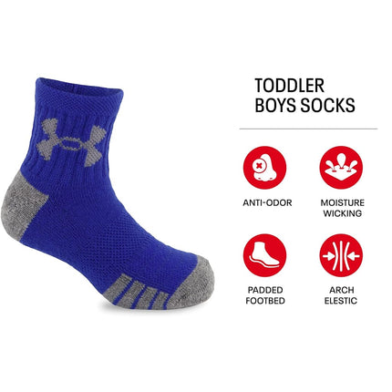 Under Armour Boys' Multi Pack Quarter Sock, Red Tech, 2-4 Years (Pack of 6)