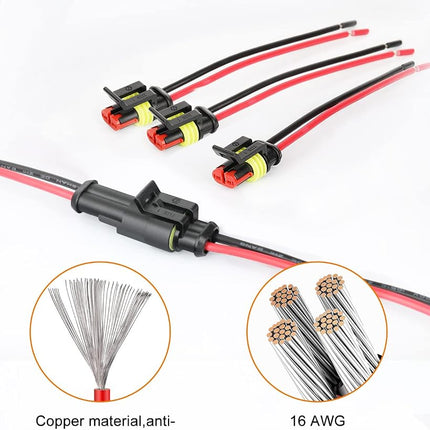 NAOEVO 2 Pin Connector Waterproof, 16 AWG 2 Wire Connectors, Automotive Electrical Connectors Male and Female Way with Heat Shrink Tubing for Car Truck Boat Wire Connection, 6 Kits