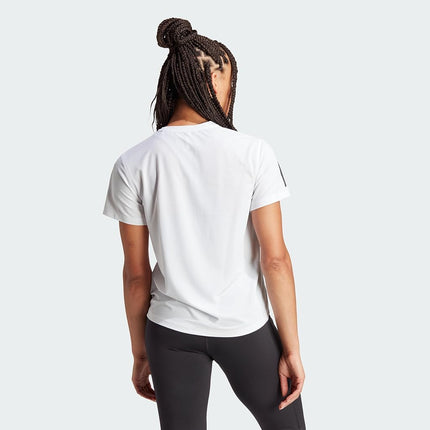 adidas Women's Own The Run T-Shirt, White/Opulent Garden, XXS