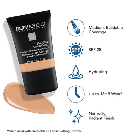 Dermablend Smooth Liquid Camo Foundation SPF 25-24 Hour Hydration - Buildable, Smoothing Coverage - Never Cakey Or Masky - Ideal For Normal, Dry, And Dehydrated Skin - 25N Natural - 30 ML