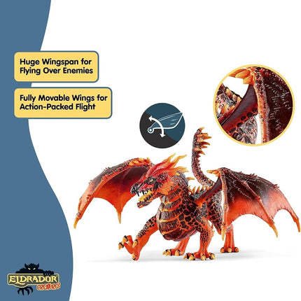 SCHLEICH Eldrador Creatures - 8" Lava Dragon Toy - Movable Wing Action Figure for Boys and Girls - Mythical Creature Figures - Fantasy Beast Figurine - Red Monster Dragon Toys - Kids Ages 7+ | 70138