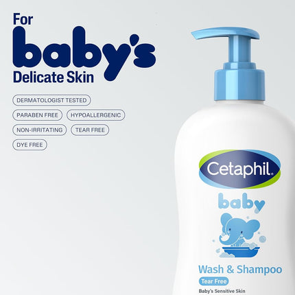 CETAPHIL Baby Wash & Shampoo Pack of 2, Hypoallergenic, Gentle Enough for Daily Use, Soap Free