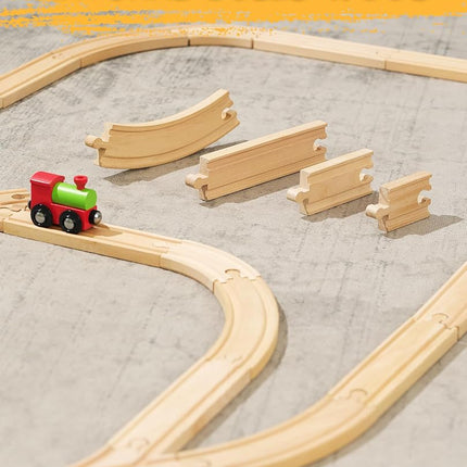 SainSmart Jr. Wooden Train Track Set, 52-Piece Expandable 18FT Wood Railway System | Compatible with Thomas & Brio | Includes Storage Box | Toy Gift for Kids & Toddlers Ages 3-7