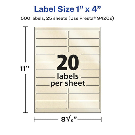 Avery Pearlized Ivory Rectangle Labels with Sure Feed Technology, 1" x 4", 500 Pearlized Ivory Labels, Laser/Inkjet Printable Labels