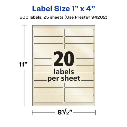 Avery Pearlized Ivory Rectangle Labels with Sure Feed Technology, 1" x 4", 500 Pearlized Ivory Labels, Laser/Inkjet Printable Labels