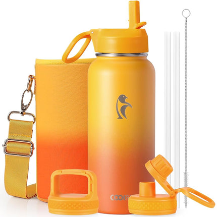 Water Bottle 32 oz Insulated with Straw, Coolflask