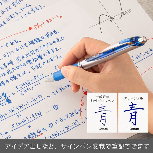 10 stylos-rollers à gel liquide rétractables Pentel BL80 EnerGel 1,0 mm (coffret) – Encre bleue
