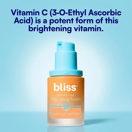 Bliss Vitamin C + Tri-Peptide Bright Idea Serum – 15% Brightening + Barrier Boost Complex for Radiant, Firm Skin – Anti-Aging Face Serum Boosts Collagen & Elasticity - 1 fl oz