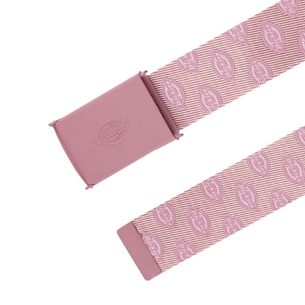 Cinturón de tela con hebilla de placa tonal Dickies para mujer, logotipo rosa, grande