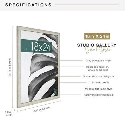 MCS Industries Inc 63738 Cadres Studio Gallery 45,7x61 cm, grain de bois gris, 45,7x61 cm