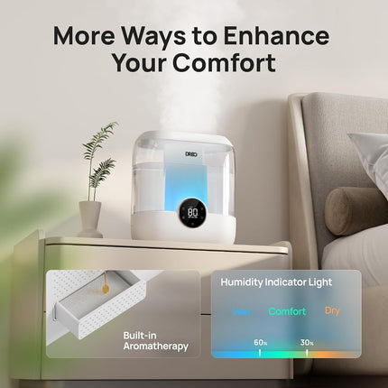 DREO 6L Humidifiers for Bedroom, Quiet Supersized Cool Mist Ultrasonic Humidifier with Diffuser, 60 Hour Runtime for Home, Nursery, Plant, White