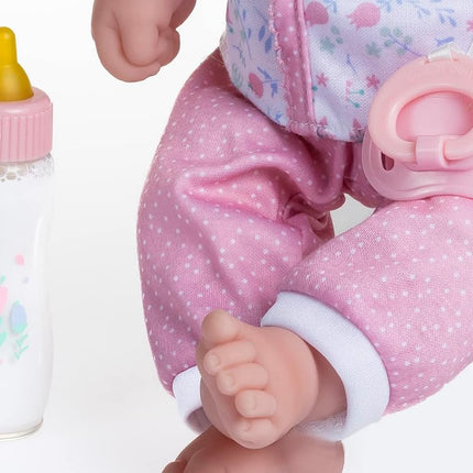 JC TOYS - La Baby Doll 40 cm Has Soft and Washable Body, Magic Bottle and Pacifier, White and Pink, Designed in Spain, 12 Months