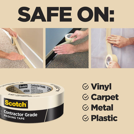 Scotch Contractor Grade Masking Tape, 0.94 inches by 60.1 yards (360 yards total), 2020, 6 Rolls